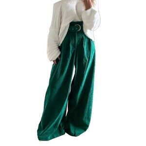 Aura Green Corduroy High Waist Bell Bottom Pants XS Women’s Belted 24x32 NWT